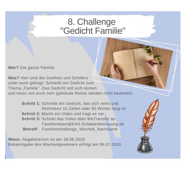 KAS Familien Challenge 2020 für Bundeswehrfamilien – Die 8. Challenge: "Gedicht Familie"